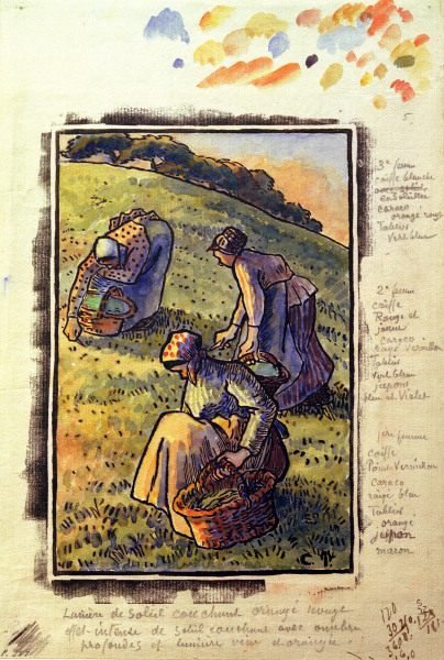 C.Pissarro, Kraeuter suchende Frauen van Camille Pissarro