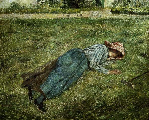 C.Pissarro, Liegendes Mädchen.. van Camille Pissarro