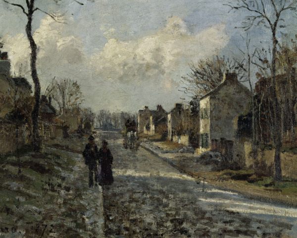 C.Pissarro, Road in Louvecienne / Detail van Camille Pissarro