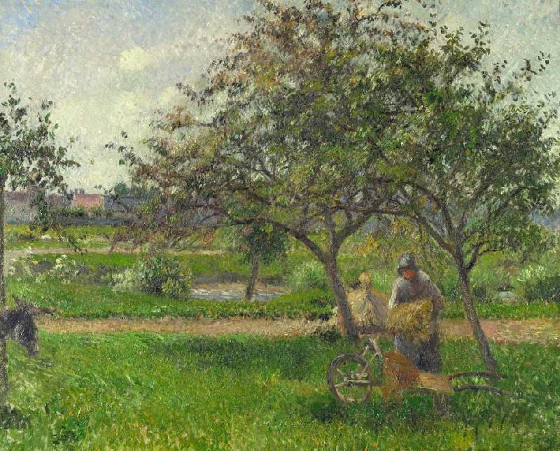 Die Schubkarre, der Obstgarten van Camille Pissarro