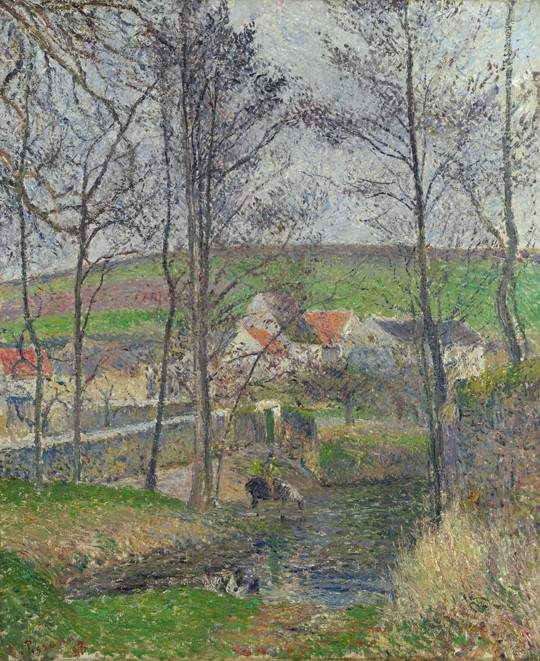 The banks of the Viosne at Osny in grey weather van Camille Pissarro