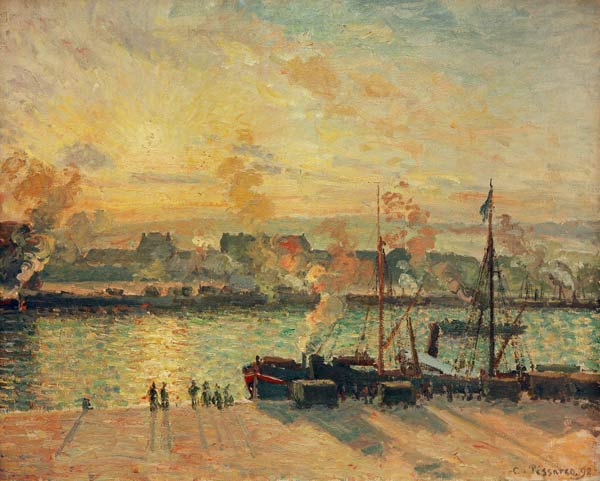 Sonnenuntergang, Hafen von Rouen van Camille Pissarro