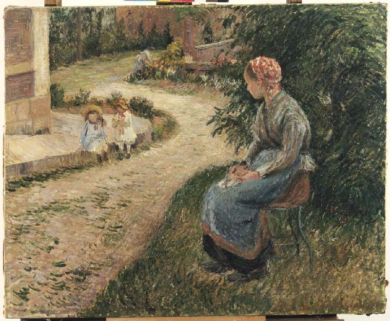 Kindermädchen im Garten von Eragny. van Camille Pissarro