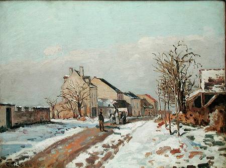 The Road from Gisors to Pontoise, Snow Effect van Camille Pissarro