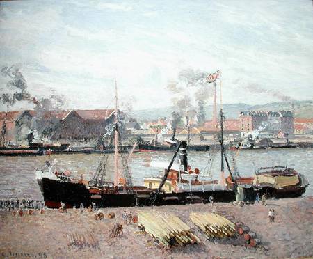 Rouen Port, Unloading Wood van Camille Pissarro