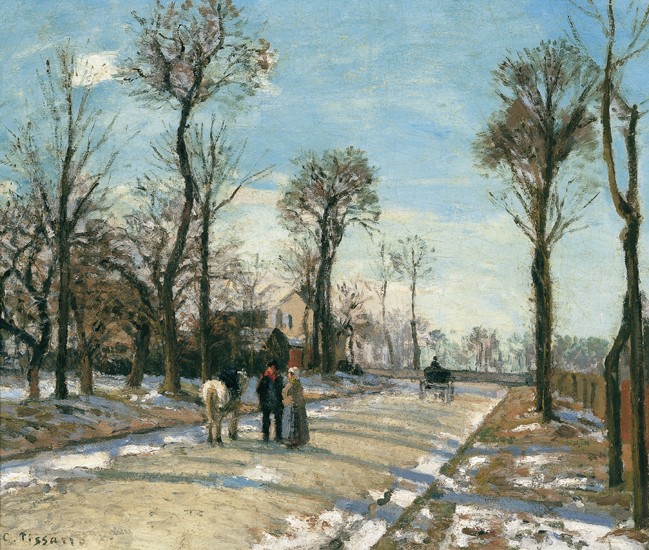 Route de Versailles, Louveciennes, Winter Sun and Snow van Camille Pissarro