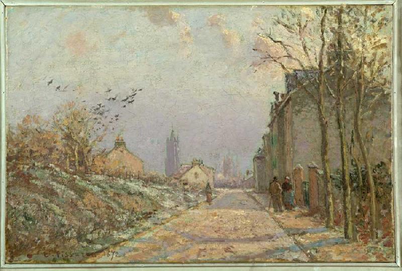 Vorstadtstraße im Schnee van Camille Pissarro