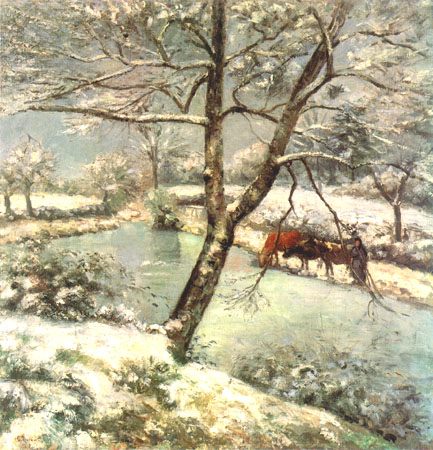 Winter in Montfoucault, Schneestimmung van Camille Pissarro