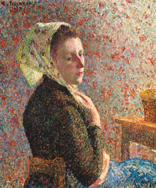 Woman wearing a green headscarf van Camille Pissarro
