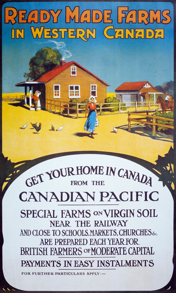 Poster advertising 'Ready made farms in Western Canada', c.1900 (colour litho) van Canadian School (20th Century)