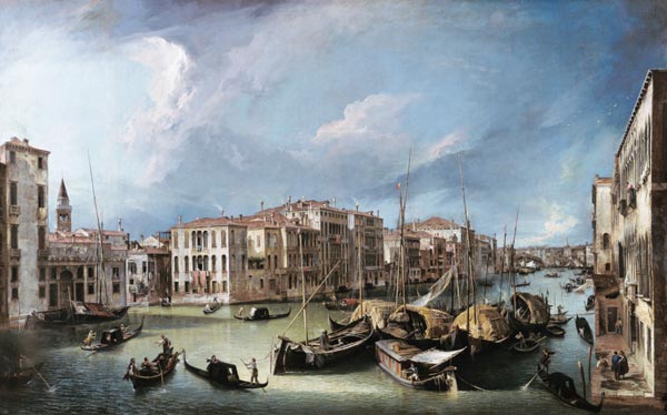 Der Canal Grande in Venedig mit der Rialto-Brücke van Giovanni Antonio Canal (Canaletto)