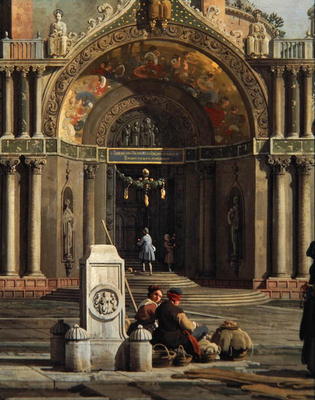 Detail of Capriccio of a Church (oil on canvas) van Giovanni Antonio Canal (Canaletto)