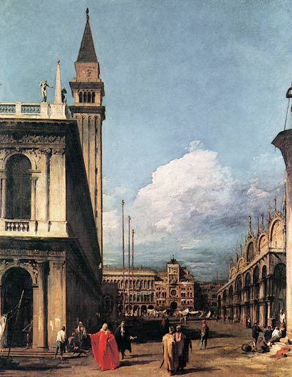 Die Piazzetta gegen den Torre dell`Orologio van Giovanni Antonio Canal (Canaletto)