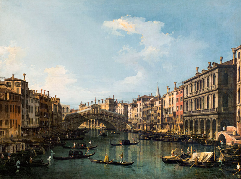 Die Rialtobrücke von Süden van Giovanni Antonio Canal (Canaletto)