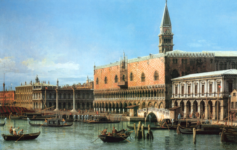 The Molo looking West van Giovanni Antonio Canal (Canaletto)