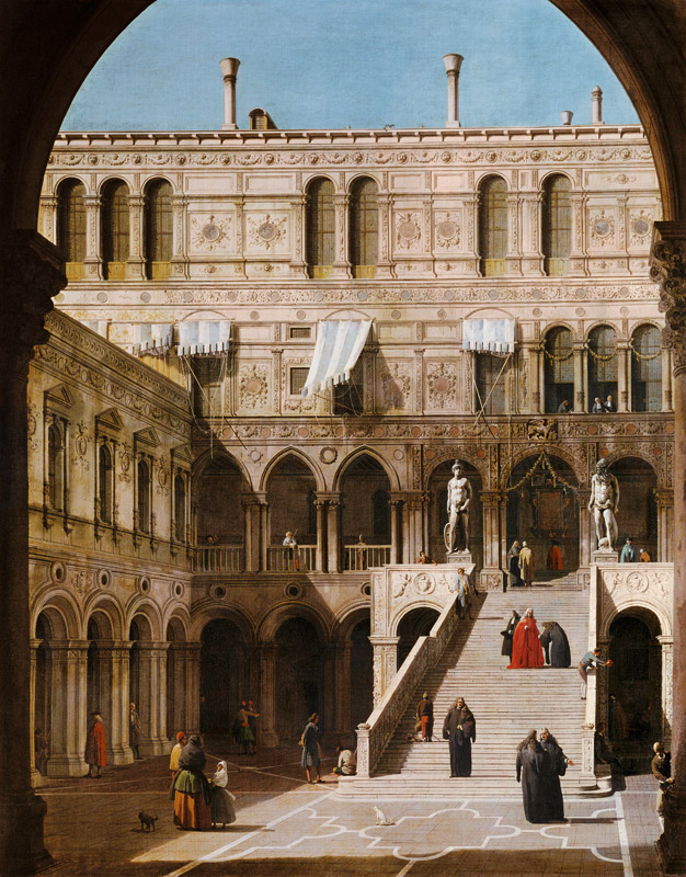 Venedig, Dogenpalast, Scala dei Giganti van Giovanni Antonio Canal (Canaletto)