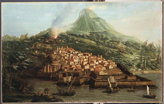 A volcanic island with a harbour and shipping (see also 335991) van Giovanni Antonio Canal (Canaletto)