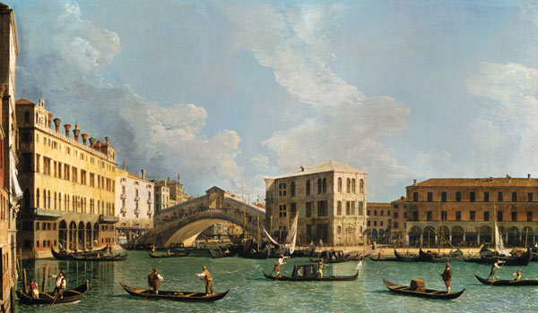 View of the Rialto Bridge, from the North van Giovanni Antonio Canal (Canaletto)