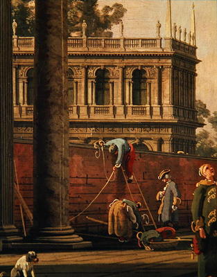 Capriccio of a man scaling a wall (oil on canvas) van Giovanni Antonio Canal (Canaletto)