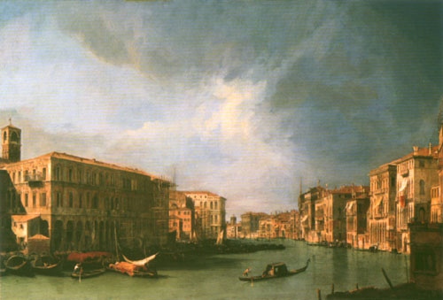 Grand Canal: looking North from near the Rialto Bridge van Giovanni Antonio Canal (Canaletto)