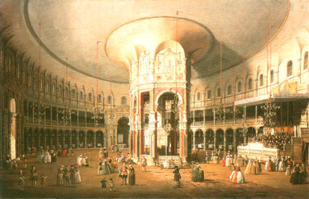 Das Innere der Rotunde des Ranelagh House in London van Giovanni Antonio Canal (Canaletto)