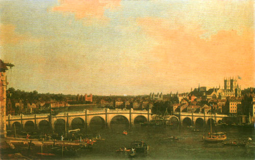 London: Westminster Bridge under Repair van Giovanni Antonio Canal (Canaletto)