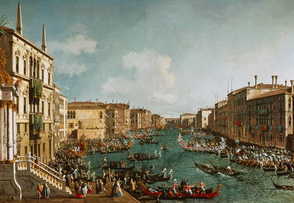 Regatta auf dem Canale Grande vor dem Palais Ca'Foscari. van Giovanni Antonio Canal (Canaletto)