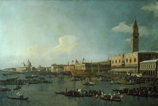 The Basin of San Marco on Ascension Day van Giovanni Antonio Canal (Canaletto)