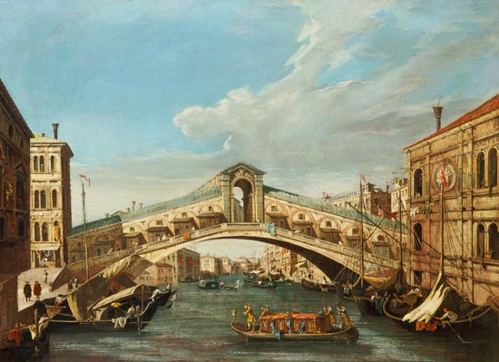 The Rialto Bridge, Venice van Giovanni Antonio Canal (Canaletto)