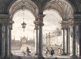 View through a Baroque Colonnade into a Garden