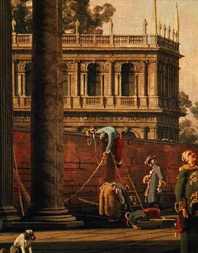 Capriccio of a man scaling a wall (oil on canvas)