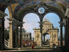 Capriccio of a triumphal arch seen through an ornate archway, c.1750 (oil on canvas)