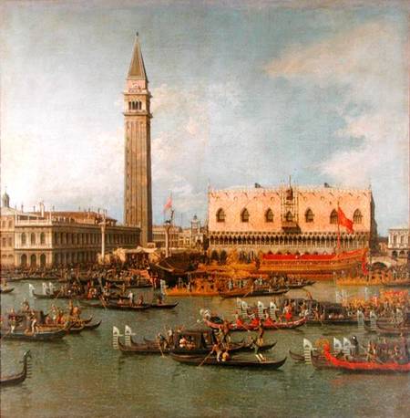View of the Palace of St Mark, Venice, with preparations for the Doge's Wedding van Giovanni Antonio Canal (Canaletto)