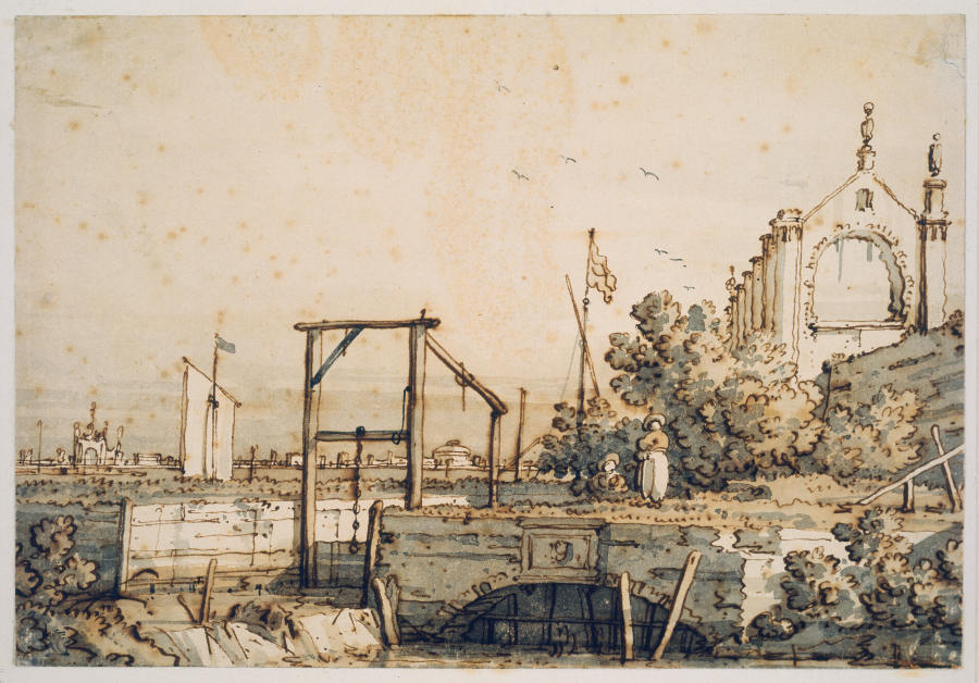 Capriccio with a Lock Gate by a River van Canaletto (Giovanni Antonio Canal)