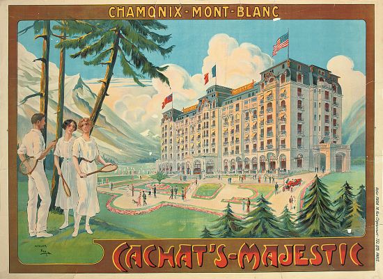 Poster advertising the hotel 'Cachat's Majestic' and Chamonix-Mont Blanc van Candido Aragonez de Faria