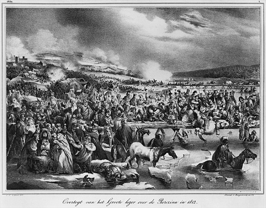 Crossing the Berezina on November 1812; engraved by Desguerrois (19th century) van Carel Christian Anthony Last