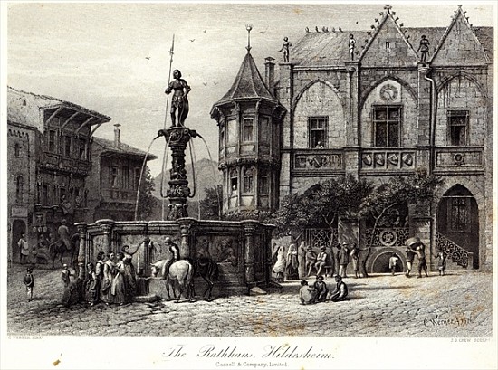 The Rathhaus, Hildesheim; engraved by J.J. Crew, printed Cassell & Company Ltd van Carl Friedr.Heinrich Werner