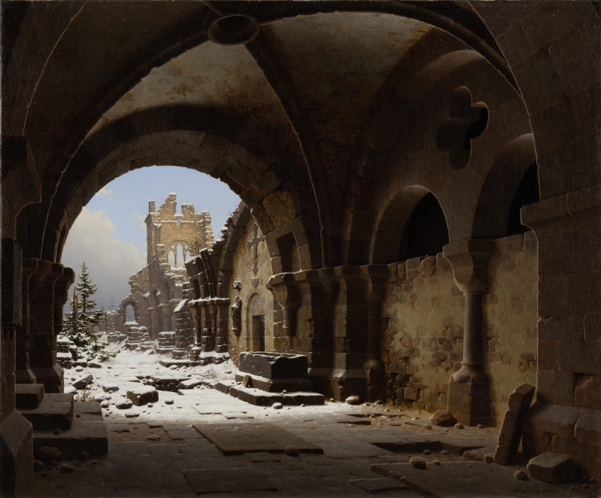 Church Ruin in Winter van Carl Georg Hasenpflug