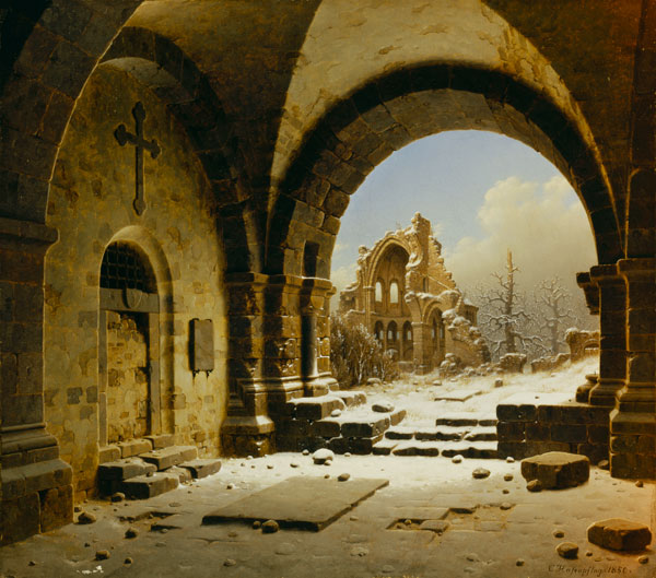 Cloister Ruins in Winter van Carl Georg Hasenpflug