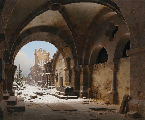 Kirchenruine im Winter. 1848