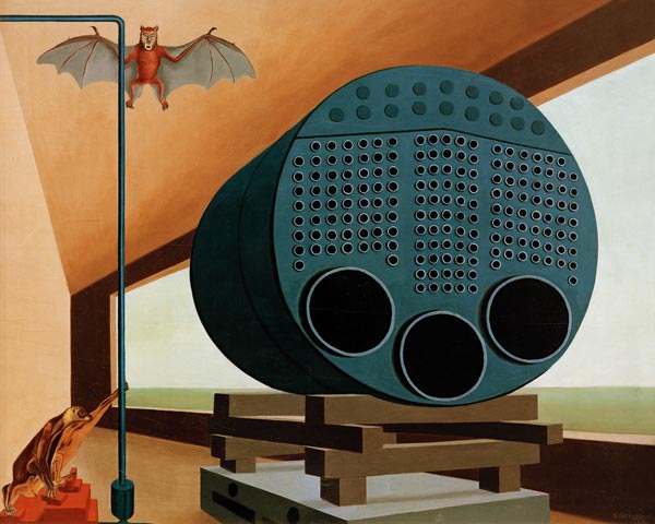 Dampfkessel mit Fledermaus, 1928. van Carl Grossberg