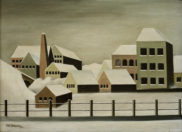 Fabriklandschaft im Schnee, 1923. van Carl Grossberg