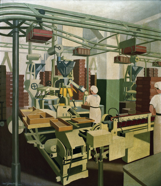 Maschinensaal mit zwei Maedchen bei van Carl Grossberg