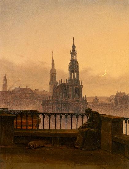 Blick auf Dresden mit Mondsichel