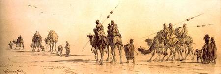 A Caravan of Bedouin Approaching a Well in the Desert van Carl Haag