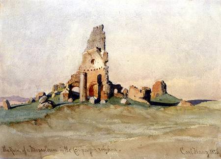 The Ruin of a Mausoleum in the Roman Countryside van Carl Haag