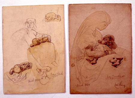 Two studies of a mother and child van Carl Haag