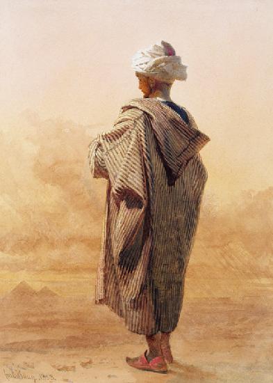 Cairo, an Arab at Dusk before the Pyramids