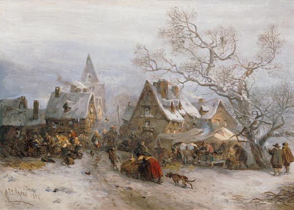 Markttag im Winter van Carl Hilgers
