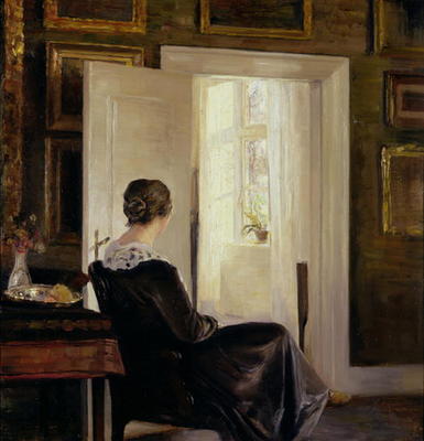 A woman seated near a door van Carl Holsoe